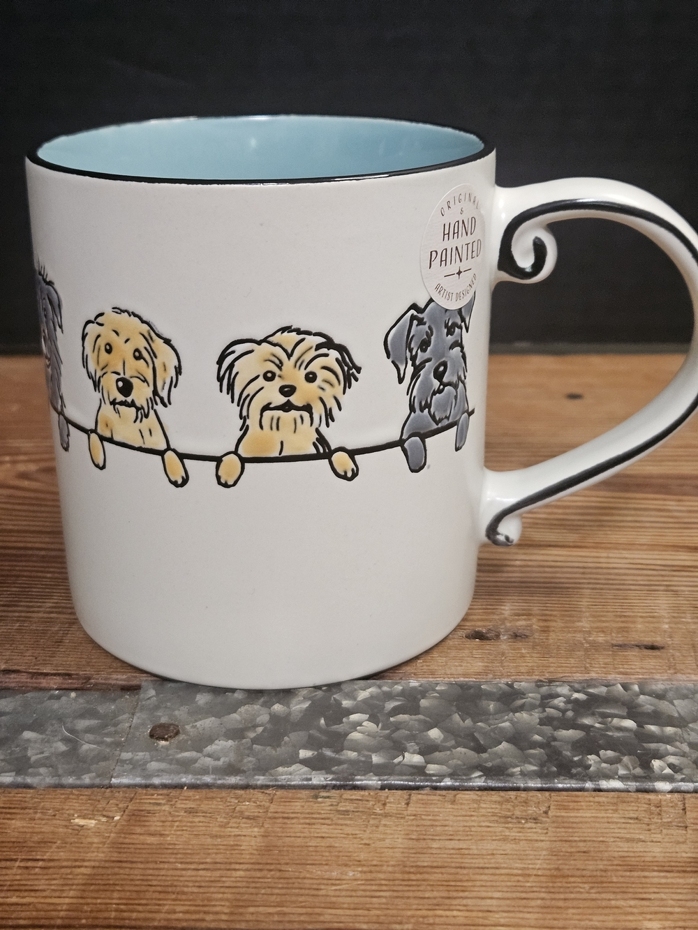 Hand-Painted Dog Ceramic Mug - White with Light Blue Interior